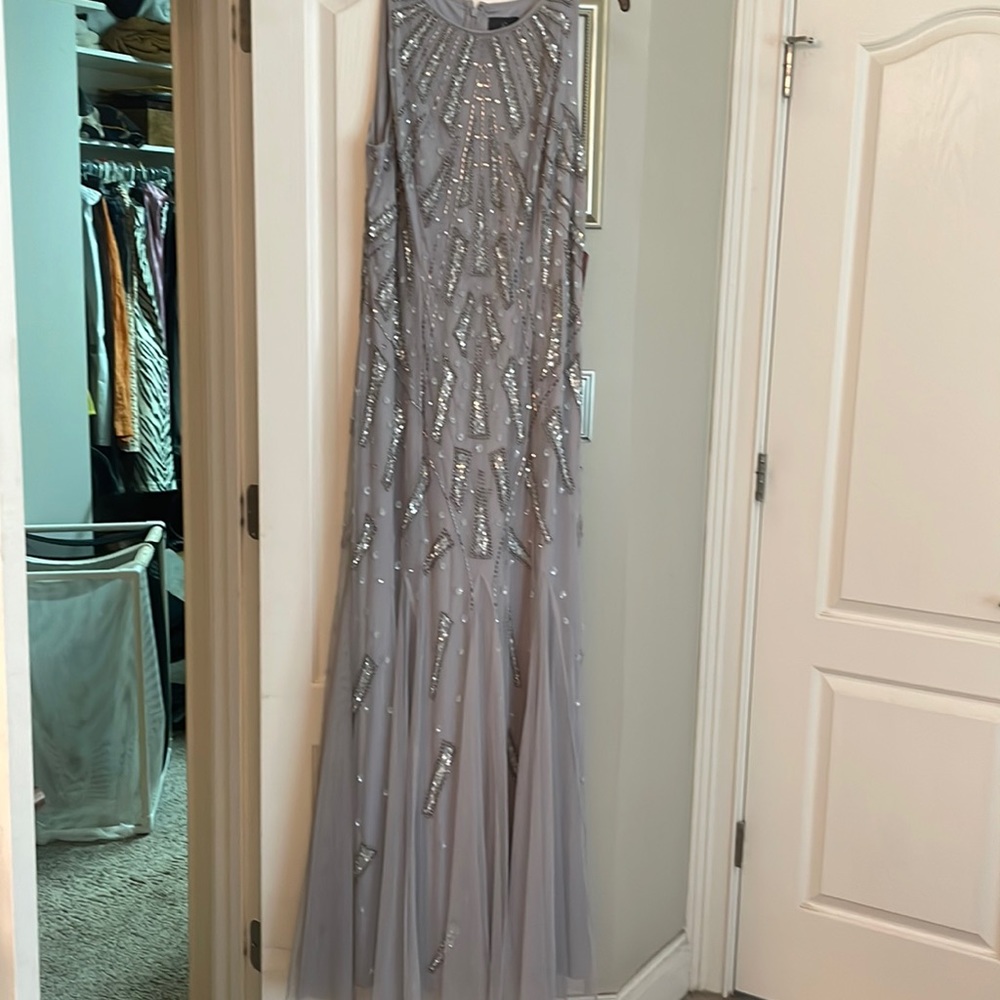 NWT/ Adrianna Papell grey/lavender heavily beaded dress